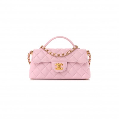 CHANEL LAMBSKIN QUILTED MINI FLAP TOP HANDLE BAG LIGHT PINK (20*14*5.6cm) 